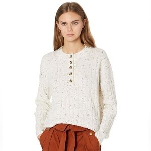 MADEWELL Donegal Bowden Henley Sweater in Coziest Yarn Oatmeal Flecks size Small